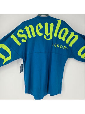 Disneyland Spirit Jersey Medium Teal Neon Green Stacked Logo NWT